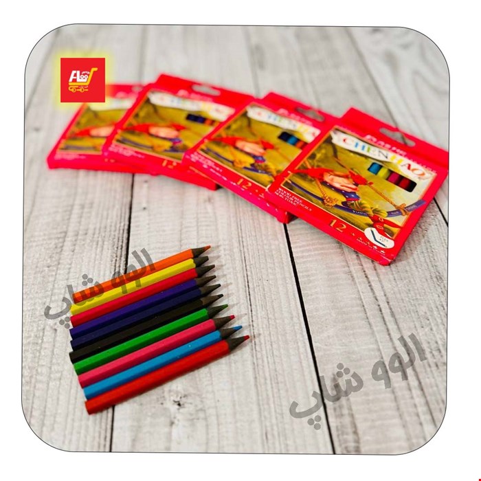 مداد رنگی 12 رنگ مینی چوب مشکی ذغالی