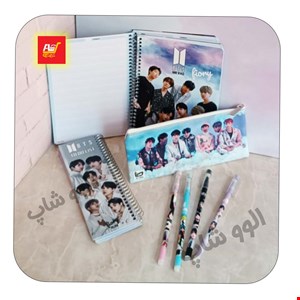 ست لوازم تحریر هدیه دانش آموزی بی تی اس bts دفتر زبان دار شماره 8 - 7 تکه
